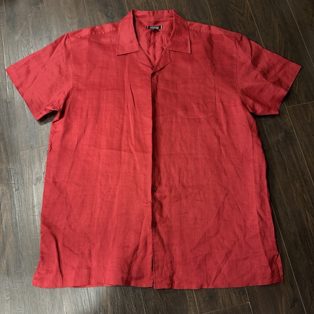 Godbody Collection Men's Red Linen Blend Button Front Shirt Size 4XL